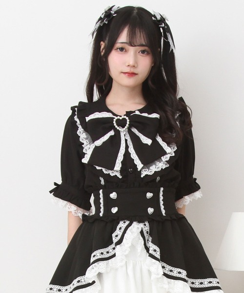 DearMyLove(ディアマイラブ)の「丸襟フリルヨークレースリボンブラウス(シャツ/ブラウス・レディース・ホワイト/ブルーグレー/ブラック・LARGE/MEDIUM/3L/LL)」の3枚目の写真
