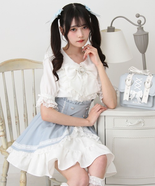 DearMyLove(ディアマイラブ)の「丸襟フリルヨークレースリボンブラウス(シャツ/ブラウス・レディース・ホワイト/ブルーグレー/ブラック・LARGE/MEDIUM/3L/LL)」の5枚目の写真