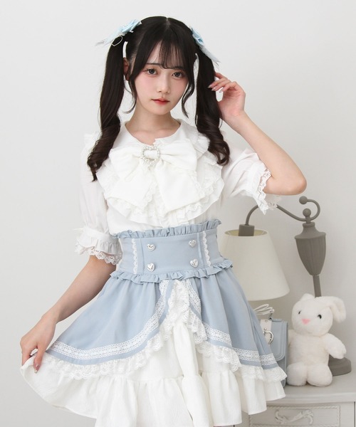 DearMyLove(ディアマイラブ)の「丸襟フリルヨークレースリボンブラウス(シャツ/ブラウス・レディース・ホワイト/ブルーグレー/ブラック・LARGE/MEDIUM/3L/LL)」の8枚目の写真