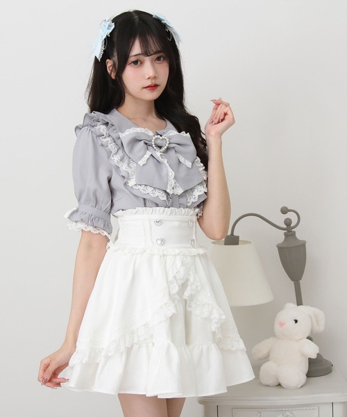 DearMyLove(ディアマイラブ)の「丸襟フリルヨークレースリボンブラウス(シャツ/ブラウス・レディース・ホワイト/ブルーグレー/ブラック・LARGE/MEDIUM/3L/LL)」の11枚目の写真