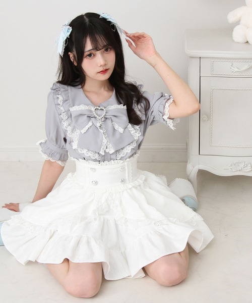 DearMyLove(ディアマイラブ)の「丸襟フリルヨークレースリボンブラウス(シャツ/ブラウス・レディース・ホワイト/ブルーグレー/ブラック・LARGE/MEDIUM/3L/LL)」の14枚目の写真