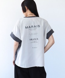 スリーフォータイム Three Four Time 前後着用シャツレイヤード配色トップス （ホワイト） スリーフォータイム Three Four Time 前後着用シャツレイヤード