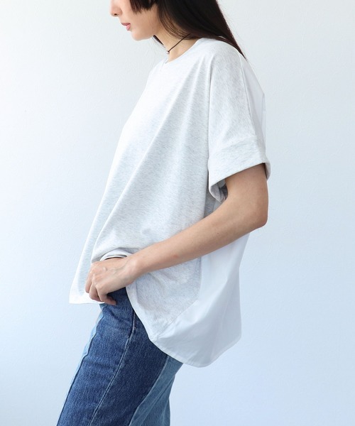 Three Four Time(スリーフォータイム)の「バックプリント異素材バイカラープルオーバー(Tシャツ/カットソー・レディース・ホワイト/グレー・FREE)」の4枚目の写真
