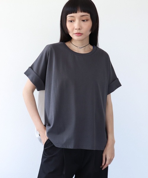 Three Four Time(スリーフォータイム)の「バックプリント異素材バイカラープルオーバー(Tシャツ/カットソー・レディース・ホワイト/グレー・FREE)」の6枚目の写真
