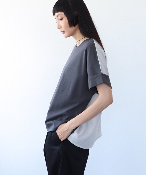 Three Four Time(スリーフォータイム)の「バックプリント異素材バイカラープルオーバー(Tシャツ/カットソー・レディース・ホワイト/グレー・FREE)」の7枚目の写真