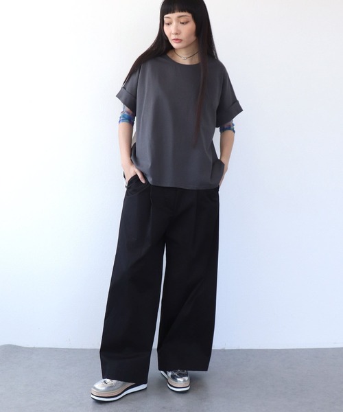 Three Four Time(スリーフォータイム)の「バックプリント異素材バイカラープルオーバー(Tシャツ/カットソー・レディース・ホワイト/グレー・FREE)」の9枚目の写真