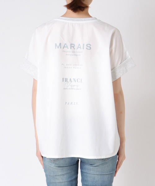 Three Four Time(スリーフォータイム)の「バックプリント異素材バイカラープルオーバー(Tシャツ/カットソー・レディース・ホワイト/グレー・FREE)」の12枚目の写真