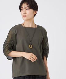 【ウォッシャブル】メッシュコンビカットソー