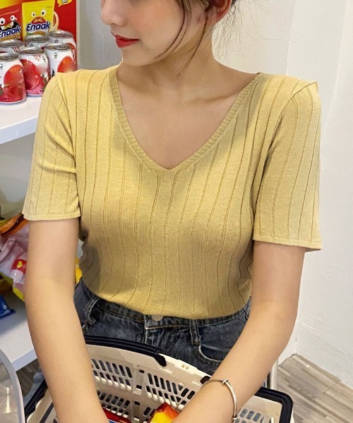 shoppinggo(ショッピングゴー)の「夏新作 サマーニット レディース セーター 半袖セーター(ニット/セーター・レディース・ベージュ/イエロー・FREE)」の15枚目の写真