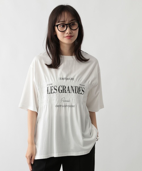 FOUND GOOD(ファウンドグッド)の「シャーリングプリント/5S(Tシャツ/カットソー・レディース・グレー系8/ホワイト系5/イエロー系2/ブラック・L/M/S)」の2枚目の写真