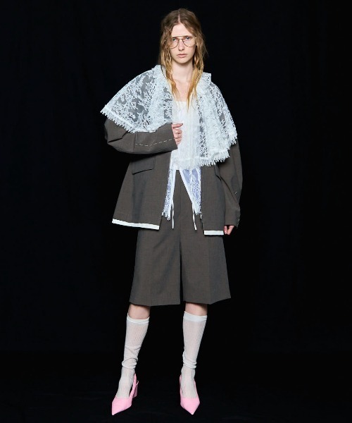 MAISON SPECIAL（メゾンスペシャル）の「Hour Glass Worsted Zip Jacket/アワーグラスウーステッドジップジャケット■セットアップ対応■（ノーカラージャケット・レディース・ブラック/モカ・FREE）」の11枚目の写真