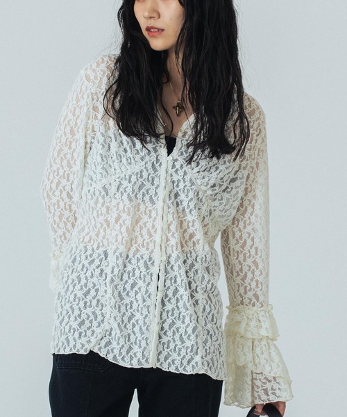 ROSE BUD（ローズバッド）の「(CREOLME)LACE L/S TOP（Tシャツ/カットソー・レディース・ブラック/ブラウン/ホワイト・ONE SIZE）」の2枚目の写真