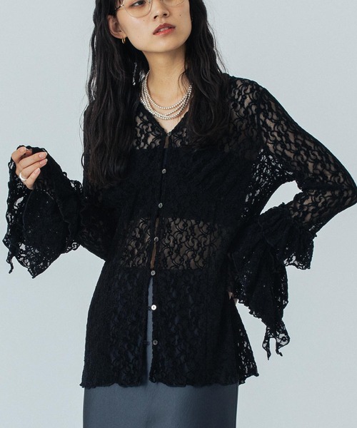 ROSE BUD（ローズバッド）の「(CREOLME)LACE L/S TOP（Tシャツ/カットソー・レディース・ブラック/ブラウン/ホワイト・ONE SIZE）」の3枚目の写真