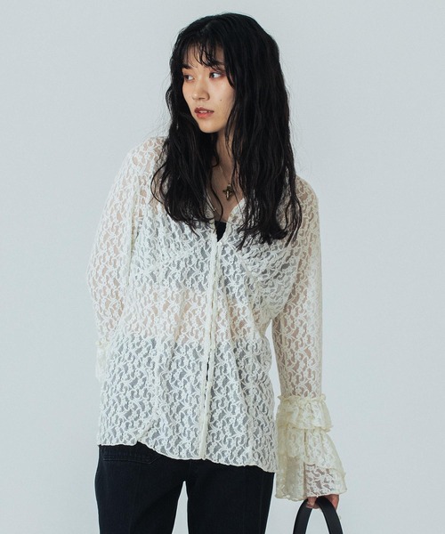 ROSE BUD（ローズバッド）の「(CREOLME)LACE L/S TOP（Tシャツ/カットソー・レディース・ブラック/ブラウン/ホワイト・ONE SIZE）」の4枚目の写真