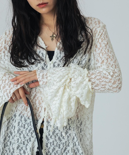 ROSE BUD（ローズバッド）の「(CREOLME)LACE L/S TOP（Tシャツ/カットソー・レディース・ブラック/ブラウン/ホワイト・ONE SIZE）」の5枚目の写真