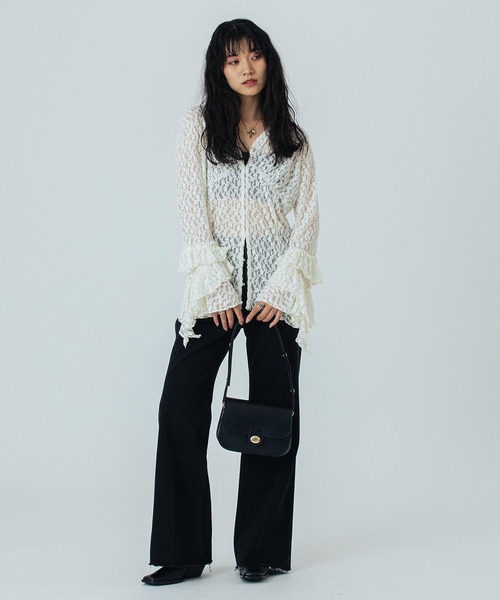 ROSE BUD（ローズバッド）の「(CREOLME)LACE L/S TOP（Tシャツ/カットソー・レディース・ブラック/ブラウン/ホワイト・ONE SIZE）」の6枚目の写真