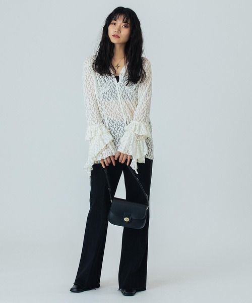 ROSE BUD（ローズバッド）の「(CREOLME)LACE L/S TOP（Tシャツ/カットソー・レディース・ブラック/ブラウン/ホワイト・ONE SIZE）」の7枚目の写真