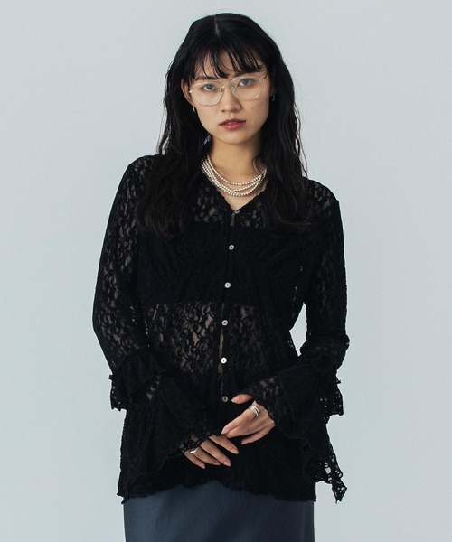 ROSE BUD（ローズバッド）の「(CREOLME)LACE L/S TOP（Tシャツ/カットソー・レディース・ブラック/ブラウン/ホワイト・ONE SIZE）」の11枚目の写真