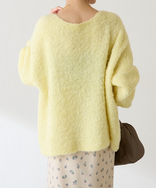 【ガリャルダガランテ】オーバーラクーン　Vネック　ニット　イエロー　ふわふわ セール】ウールブレンドモールオーバーニット（ニット/セーター