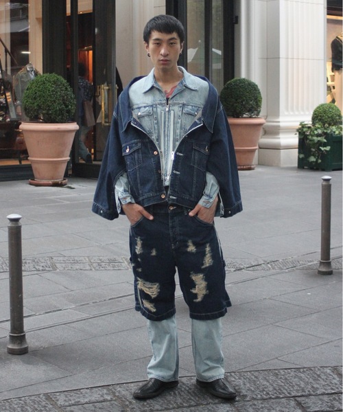 amok(アモク)の「TWO-IN-ONE DENIM JACKET(デニムジャケット・メンズ・ライトインディゴブルー/インディゴブルー・L/M/S)」の9枚目の写真