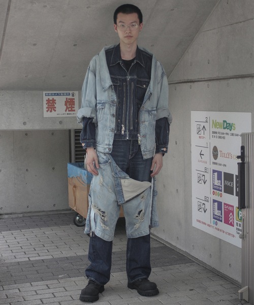 amok(アモク)の「TWO-IN-ONE DENIM JACKET(デニムジャケット・メンズ・ライトインディゴブルー/インディゴブルー・L/M/S)」の12枚目の写真