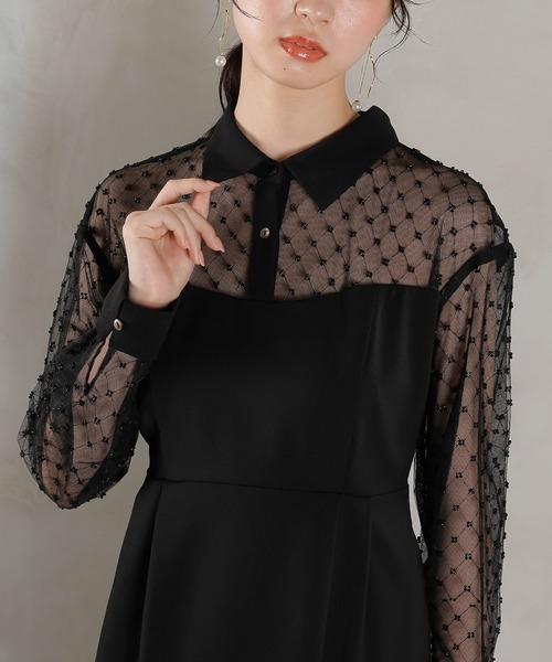 Kana（カナ）の「ドットチュール シャツ ドレス パーティー 結婚式 お呼ばれ オケージョン（ドレス・レディース・ブラック/カーキ/チャコールグレー・M）」の6枚目の写真