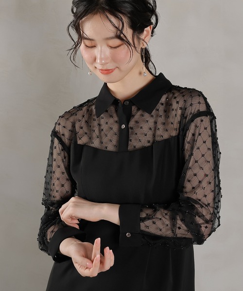 Kana（カナ）の「ドットチュール シャツ ドレス パーティー 結婚式 お呼ばれ オケージョン（ドレス・レディース・ブラック/カーキ/チャコールグレー・M）」の8枚目の写真