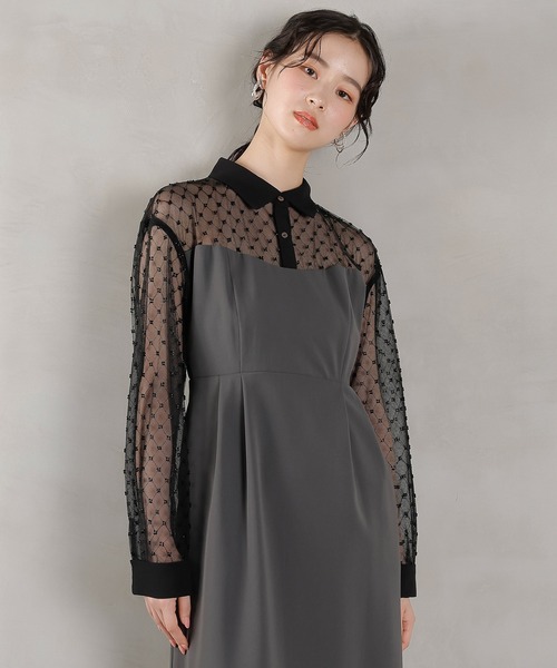 ドットチュール シャツ ドレス パーティー 結婚式 お呼ばれ
