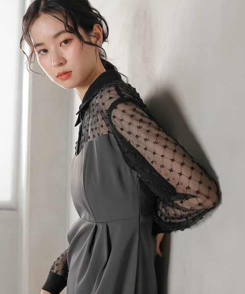 ドットチュール シャツ ドレス パーティー 結婚式 お呼ばれ