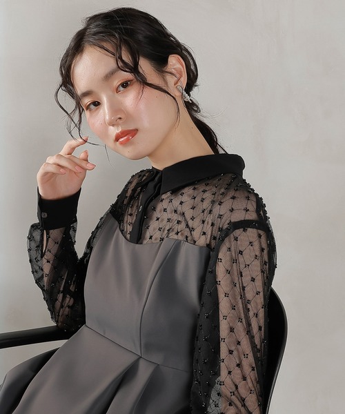 (kana) オケージョンドレス Kana ドレス フレアスリーブ 花柄刺繍レース パーティー 結婚式