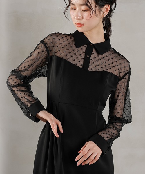 kana オケージョンドレス Kana ドレス フラワー ジャガード ノットデザイン Iライン