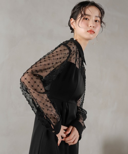 Kana（カナ）の「ドットチュール シャツ ドレス パーティー 結婚式 お呼ばれ オケージョン（ドレス・レディース・ブラック/カーキ/チャコールグレー・M）」の11枚目の写真