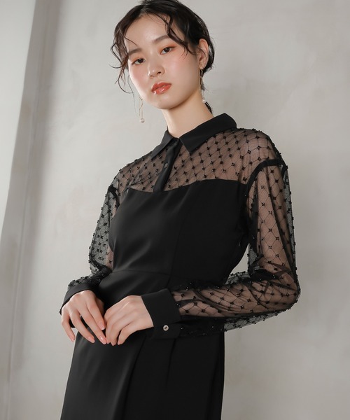 (kana) オケージョンドレス Kana ドレス シック フラワー刺繍 パーティー 結婚式 お呼ばれ