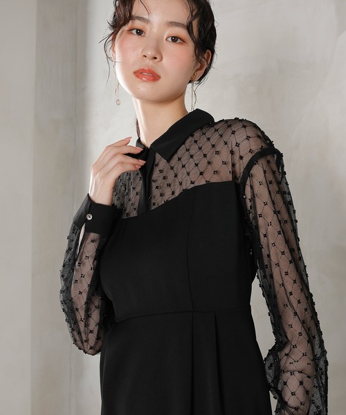 Kana（カナ）の「ドットチュール シャツ ドレス パーティー 結婚式 お呼ばれ オケージョン（ドレス・レディース・ブラック/カーキ/チャコールグレー・M）」の9枚目の写真