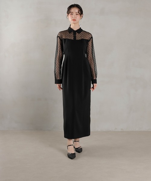 ドットチュール シャツ ドレス パーティー 結婚式 お呼ばれ