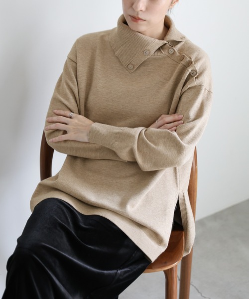 セール】サイドボタンタートルネックニット（ニット/セーター