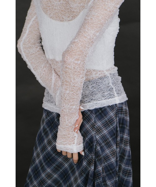 duei（デュイ）の「ジャガードレースロングスリーブトップス（Tシャツ/カットソー・レディース・ホワイト/ブラック・FREE）」の4枚目の写真