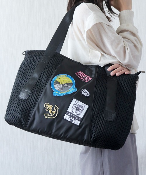 florist（フローリスト）の「【2size展開/M・L】2WAY ラッセルメッシュカスタムワッペンボストンバッグ/ショルダーバッグ/トラベルバッグ（ボストンバッグ・レディース・ブラック系3/ブラック系4/ブラック系2/ブラック系1・M/L）」の17枚目の写真