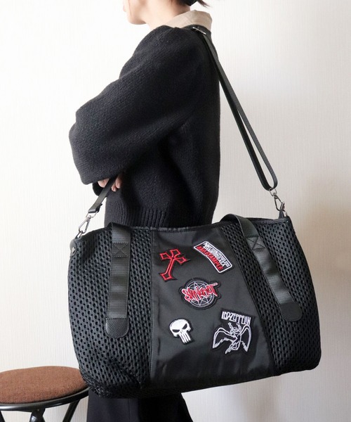 florist（フローリスト）の「【2size展開/M・L】2WAY ラッセルメッシュカスタムワッペンボストンバッグ/ショルダーバッグ/トラベルバッグ（ボストンバッグ・レディース・ブラック系3/ブラック系4/ブラック系2/ブラック系1・M/L）」の21枚目の写真