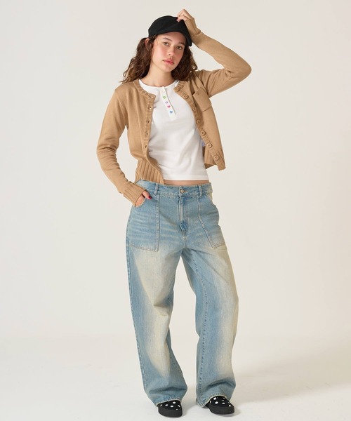 TINA：JOJUN（ティーナジョジュン）の「ハートボタン ヘンリーネック ロンT TINA：JOJUN（Tシャツ/カットソー・レディース・ネイビー/ホワイト/ピンク・M）」の8枚目の写真