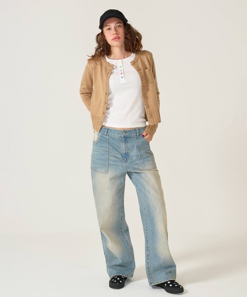 TINA：JOJUN（ティーナジョジュン）の「ハートボタン ヘンリーネック ロンT TINA：JOJUN（Tシャツ/カットソー・レディース・ネイビー/ホワイト/ピンク・M）」の9枚目の写真