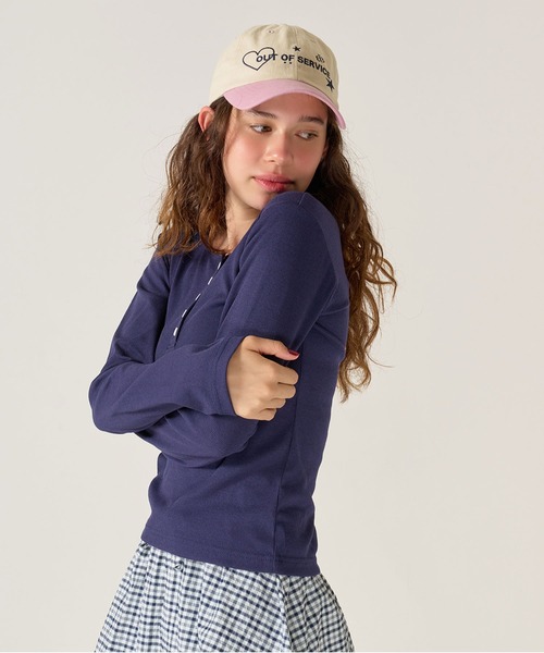 TINA：JOJUN（ティーナジョジュン）の「ハートボタン ヘンリーネック ロンT TINA：JOJUN（Tシャツ/カットソー・レディース・ネイビー/ホワイト/ピンク・M）」の15枚目の写真