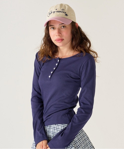 TINA:JOJUN ハートニット ハートボタン ヘンリーネック ロンT TINA：JOJUN（Tシャツ