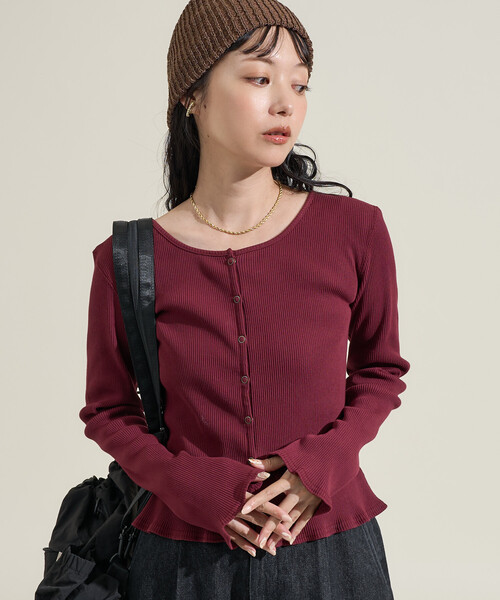 FREAK'S STORE（フリークスストア）の「カットリブ 2WAYコンパクトカーディガン（カーディガン/ボレロ・レディース・ワイン/マスタード/ネイビー・ﾌﾘ-）」の3枚目の写真