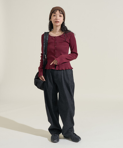 FREAK'S STORE（フリークスストア）の「カットリブ 2WAYコンパクトカーディガン（カーディガン/ボレロ・レディース・ワイン/マスタード/ネイビー・ﾌﾘ-）」の17枚目の写真