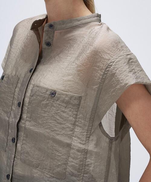 cloenc(クロエンス)の「【マシンウォッシュ】シアーフレンチスリーブシャツ(シャツ/ブラウス・レディース・ライトグリーン/ダークブラウン/スミクロ・02)」の9枚目の写真