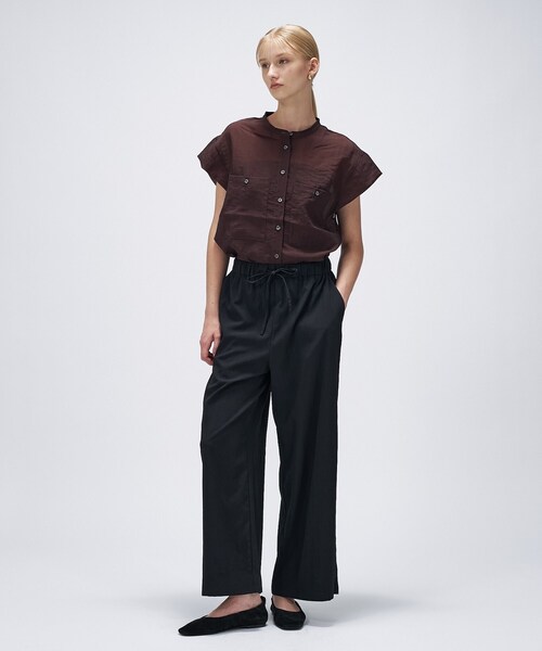 cloenc(クロエンス)の「【マシンウォッシュ】シアーフレンチスリーブシャツ(シャツ/ブラウス・レディース・ライトグリーン/ダークブラウン/スミクロ・02)」の12枚目の写真