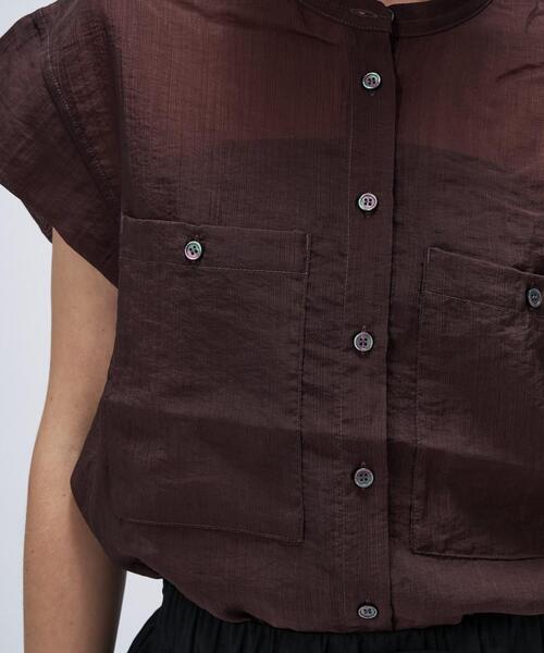cloenc(クロエンス)の「【マシンウォッシュ】シアーフレンチスリーブシャツ(シャツ/ブラウス・レディース・ライトグリーン/ダークブラウン/スミクロ・02)」の16枚目の写真
