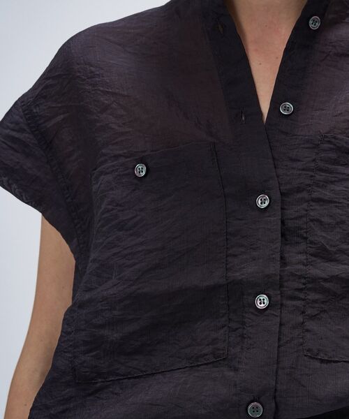 cloenc(クロエンス)の「【マシンウォッシュ】シアーフレンチスリーブシャツ(シャツ/ブラウス・レディース・ライトグリーン/ダークブラウン/スミクロ・02)」の21枚目の写真