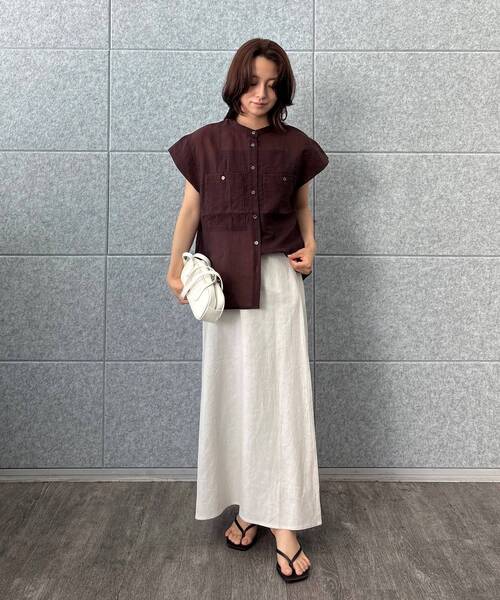cloenc(クロエンス)の「【マシンウォッシュ】シアーフレンチスリーブシャツ(シャツ/ブラウス・レディース・ライトグリーン/ダークブラウン/スミクロ・02)」の22枚目の写真